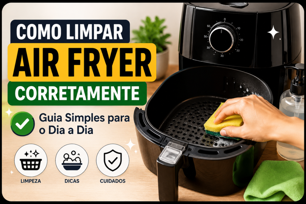 Aprenda como limpar sua air fryer corretamente no dia a dia, evitando danos, odores e perda de desempenho. Guia rápido, prático e essencial para manter seu aparelho sempre novo! 41